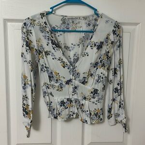 Abercrombie Fitch Floral Button Top Blouse White XS x-small